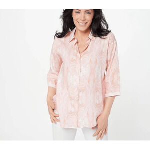 Lori Felt Los Angeles Pink Swirl Print Button Down Shirt XL NWT (7105)